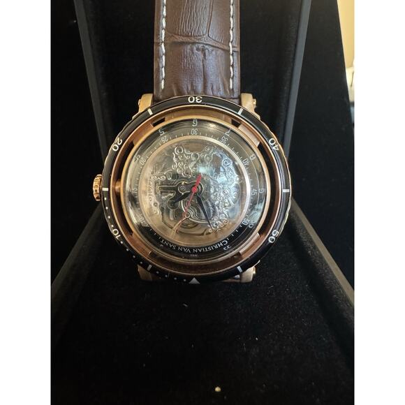 CHRISTIAN VAN SANT MEN'S DOME SILVER DIAL WATCH - CV0744 - Brown Leather Band - Picture 1 of 6